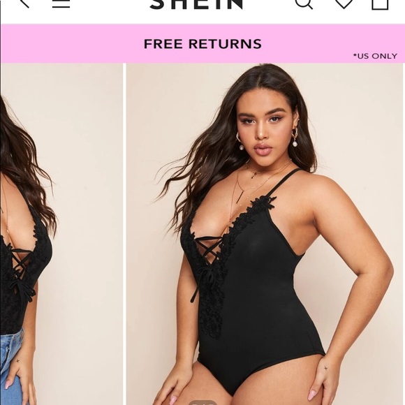 Shein Lace Trim Black Bodysuit 1XL - Picture 2 of 5